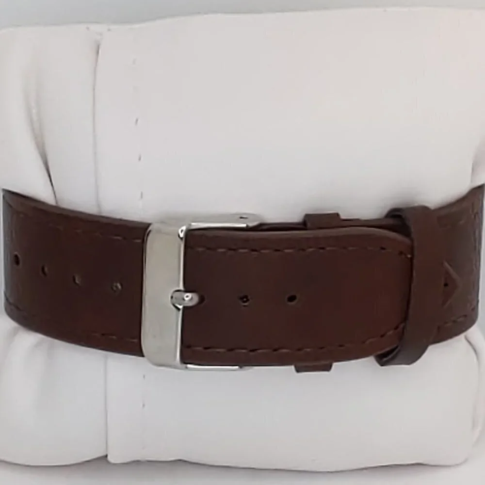 Men's Quartz Field Watch Black Case Brown Leather Strap 42mm